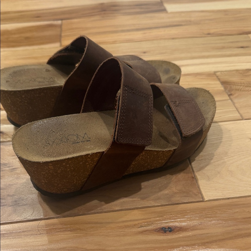 Brown Double Strap Cork Platform Sandals